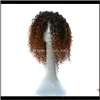 Zf ombre vovó cinza marrom loira afro kinky encaracolado weave cabelo curto para mulheres negras doehd 7yqgo