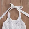 Kids Baby Girls Clothes Sets Summer Halter White Lace Vest +Ripped Bell Bottom Denim Pants Jeans Children Outfits