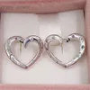 Autentisk 100% 925 Sterling Silver Pandora Kungliga Lila Lila Kristaller Klar CZ Bright Hearts Hoop Stud Örhängen med Clear CZ Passar European 297231NRPMX