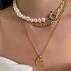 Kedjor smycken temperament liten doftande stil formad imitation pärlhalsband kvinnlig retro enkel porträtt hängsmycke