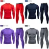 Tuta sportiva da uomo a compressione GYM Vestiti attillati Set da yoga Allenamento da jogging MMA Abbigliamento fitness Pantaloni da tuta Sporting Y1221