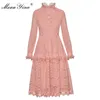 Fashion Designer dress Spring Autumn Women's Dress Stand collar Long sleeve Lace Crystal BALL GOWN Elegant Dresses 210524