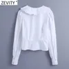 Zeefity Dames Sweet Agaric Lace White Smock Blouse Office Dames Puff Sleeve Diamond Buttons Shirts Chique Blusas Tops LS7709 210603