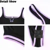 Butterfly Embroidery Panelled Striped High Waist Sexy Bodysuits Women Summer Sleeveless Bodycon Open Crotch Body 210510
