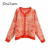 Zebra dzianiny Cardigan Crop Top Orange Paski sweter Kardigany Za Kobiety Knitwear Moda Sweter Topy Sueter Feminino Ins 210805