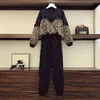 Tracksuit Women Clothes Winter Leopard Print Long Sleeve Lace Sweatshirt and Elastic Waist Pants 2 Piece Set 210428