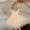 Prenses Kız Elbise İnciler Çocuklar Elbiseler Yay Omuz 1. Doğum Günü Elbise Bebek Kız Tül Çiçek Kız Düğün Için Elbise 1-5years Q0716