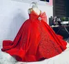2021 rojo lujoso tutú vestidos de niña de las flores de encaje con cuentas vestido de bola cuello transparente tul Lilttle niños cumpleaños desfile vestidos de boda ZJ598