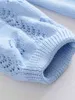 니트 중공 스웨터 드레스 여성 가을 ​​겨울 우아한 사무실 레이디 빈티지 캐주얼 블루 복장 210427