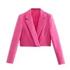 TRAF ZA Kırpılmış Blazer Kadın Moda Uzun Kollu Suit Ceketler Yaka Kısa Blazer Kadın Streetwear Kadın Blazer 211116