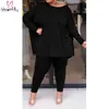 Grandes femmes grande taille ensembles de pantalons grande taille deux pièces ensemble 4XL 5XL hauts à manches longues et jogging Femme survêtement 2 pièces ensembles tenues Y0625