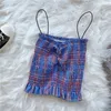 Sommar Kvinnors Camisole Short Plaid Tops Slash-Neck Bottoming Small Tank Kvinnor Vacation Beach GD277 210506