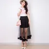 SURMIITRO Summer See Through Long Tulle Skirt Women Korean Style Black Mesh High Waist Maxi A Line Pleated Skirt Female 210712