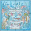 Scarves Huajun 2 Store || Kolor niebieski wody "Ex-libris Atlantis" 90 jedwabnych szalik, druk twilla, antyzmarstwy, ręcznie robione szwy