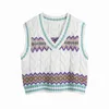 Evfer Fashion Lady New Sprint Za Jacquard White Sweaters Women Casual V-Neck Sleeveless Knitted Pullover Girls Chic Knit Vest Y1110