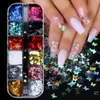 Flocons de paillettes holographiques pour ongles, 12 pièces en 1, or Rose, argent, poudre à tremper papillon pour outils d'ongles en acrylique, beauté artistique