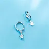 Marka Wykwintne malutkie Silver Stars Hoop Kolczyki Dla Kobiet Prawdziwe 925 Sterling Okrągłe obręcze Moda Biżuteria 210707