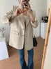 Koreanska Woolen Belted Kvinnor Passar Blazer Vinter Långärmad Single-Breasted Coat Jacket Office Workwear Elegant Ladies 210513