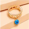 4 teile/satz Mode Türkis Diamant Evil Eye Fingerringe Mit Seitlichen Steinen Frauen Mädchen Schmuck Ring Set
