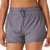 L-002 Yogashorts för kvinnor Hotty Hot Kort Elastisk Dragkedja Blixtlåsficka Rygglöpning Fitness Sport Biker Strandbyxor Sport Gym Kläder