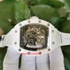 KV Maker Topkwaliteit Horloges 49mm x 42mm R M 055 Skeleton White Ceramic Bezel Transparent Hand-Winding Mechanical Automatic Mens Herenhorloge Horloges