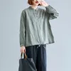 Primavera otoño artes estilo mujeres manga larga algodón camisas de lino todo combinado casual suelto blusas sólidas tamaño grande S42 210512