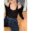 Fake Two-Piece Halter White Sweater Women's Autumn Long Sleeve Slim Tight Bottoming Top 211007