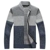 Winter Fashion Patchwork Men's Knitted Jackets Thick Comfy Long Sleeve Sweater Coat Warm Stand Collar Fall Casual Cardigan 210909