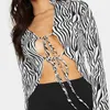 Mhcmbss Sexy Zebra Impresso Corrida Cardigan Blusas Mulheres Bandage Manga Longa Camisas Casuais Moda Tops Outfits Verão 210517