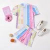 0-24M Summer Toddler Born Baby Girls Vêtements rayés Ensemble Rainbow T-shirt Bow Shorts Tenues Costumes 210515