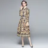 Barocco Retro Printed Shirt Womens Dresses 2022 Runway Luxury Designer Ladies Court Style Casual Party Midi Dress Button Long Sleeve Blouse Collar Vintage Frocks