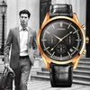 Sinobi Top Luxury Brand Uomo Orologi in oro rosa Business Lancette luminose Quadrante nero Cinturino in pelle per il tempo libero Orologio da polso Reloj Hombre Q0524