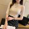 Summer Pullover Knitted Half Sleeve Knitted Sweater Women Spring Basic Solid Casual Base Female Shirts Korean 13466 210527