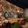 Personalização Personalização Retro Motocicleta Tijolo Papel de Parede Restaurante Café Creative Decor 3D Embossed Papel de Parede 3 D 210722