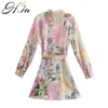 HSA Frauen Kleidung Langarm Floral Bedruckte Hemd Kleider Schärpen Elegante Chic Südkorea Vestido Corto Sommerkleider Frauen 210716