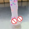 Confetti Stak Dildo's Waterdicht Kristalglas Realistische Masturbatie Zuignap Siliconen Jelly Clear Dildo's Voor Vrouwen9053388