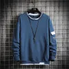 Mężczyźni Czarny Crewneck Bluza Spring and Autumn Mężczyźni O-Neck Koszula Z Długim Rękawem Koszula Hip Hop Moda Pullover Bluza Poliester 210819