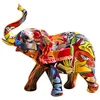 Creatieve geschilderd kleurrijke olifant hars craft ornament thuis woonkamer wijnkast veranda wijnkast decoraties 210727