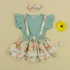 Conjuntos de vestuário 0-24m verão criança bebê meninas conjunto 3 pcs infantil sólido sólido algodão bodysuit tops floral saia headbit