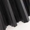 Kvinnor sommar PU pläterade kjolar Knappar Fashion Street Black Knee-längd Kvinna Elegant A-Line Kläder 210513