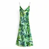 Abiti da donna Green Strap Backless Print Tropical Woman Summer Sexy Party Abiti lunghi vintage Abiti 210430