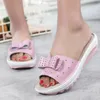 Women Summer Sandals shoes Leather Slip on Wedge Sandals Ladies Sweet butterfly knot Slippers Cut out Breathable Slides