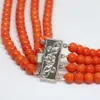 European pink orange 4 rows 6mm round beads artificial coral chain high grade necklace jewelry 17-20inch B14522686