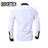 Camisa dos homens de Ursportech camisa longa manga branca tops moda cor sólida camisas casuais slim fit liso homens vestuário preto cinza branco 210708