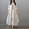 Vestidos casuais 2021 estilo de verão moda mulheres camponeses étnico boêmio algodão linho manga longa gypsy maxi vestido