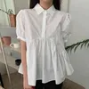 Tops élégants Summer Black OL Blouses Blouse blanche à manches courtes Chemises coréennes Lâche Casual Student Vêtements 210510