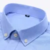 Męskie Oxford Krótki rękaw Summer Casual Shirts Single Pocket Wygodne Standard-Fit Button-Down Plat Paski Bawełniana Koszula 210721