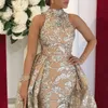 Vintage szampana i srebrny Syrenka Prom sukienki z wyjmowanym pociągiem bez rękawów Turcja Długie Formalne Suknie Wieczorowe Sparkly Cekiny Specjalna okazja Dress