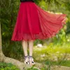 Royal Blue Chiffon Transparent Skirt Mid-calf Summer High Waist Tulle for Lady A-Line Swing Long Black Pleated 210604