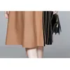 Winter Elegant Knitted Patchwork Pleated Dress Women Flare Sleeve Sweater Office Midi Vestidos With Belt 210520